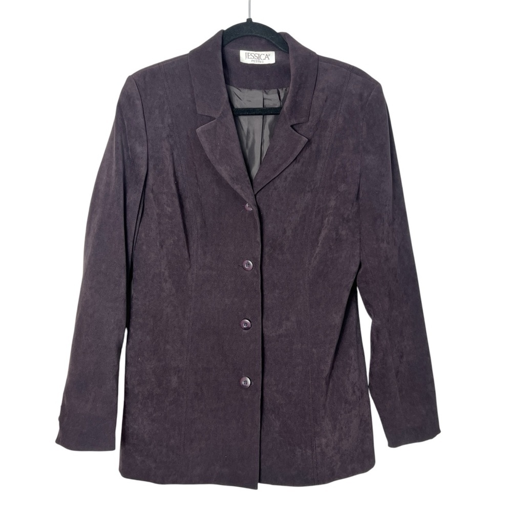 Jessica Purple Brown Longer Blazer Button Up Tailored Suit Jacket women Size 8P